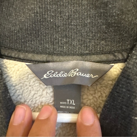 Eddie Bauer Sweater Mens Extra Large Gray Fleece Sherpa Outdoor Snap Sweatshirt - Picture 2 of 7
